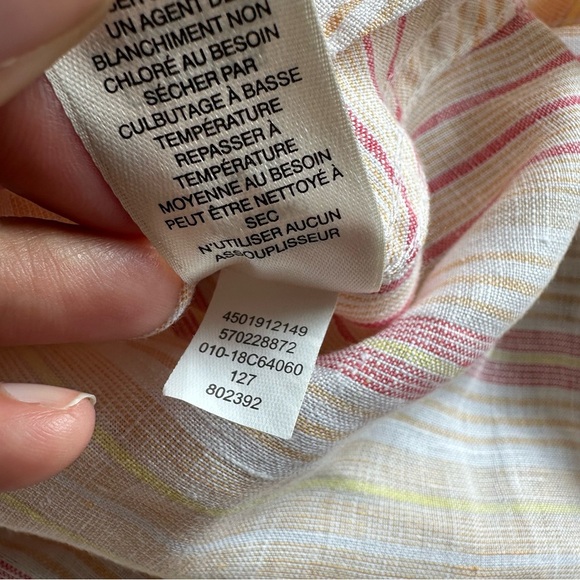 CHICOS No Iron 100% Linen Button Shirt Size 2 (US 12) Pink Striped Back Button - Picture 6 of 10